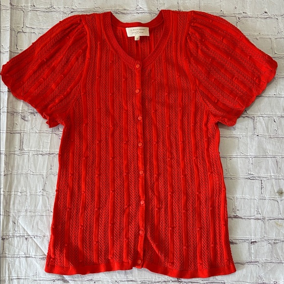 Sezane Women’s Davie Cardigan Top Red Size Large Organic Cotton Cottagecore Fem - Picture 3 of 10